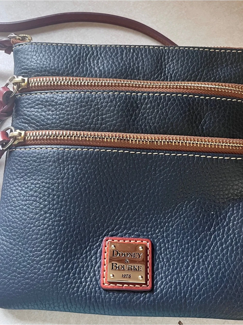 Dooney & Bourke Triple Zip Pebbled Leather Crossbody - Navy Blue VGUC